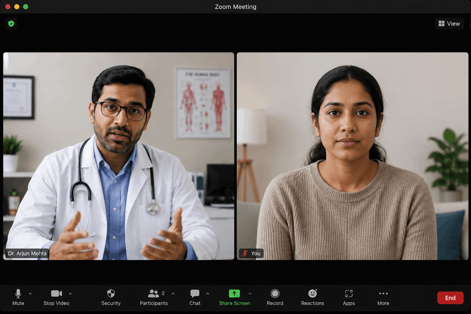 Doctor and patient in an online telemedicine consultation